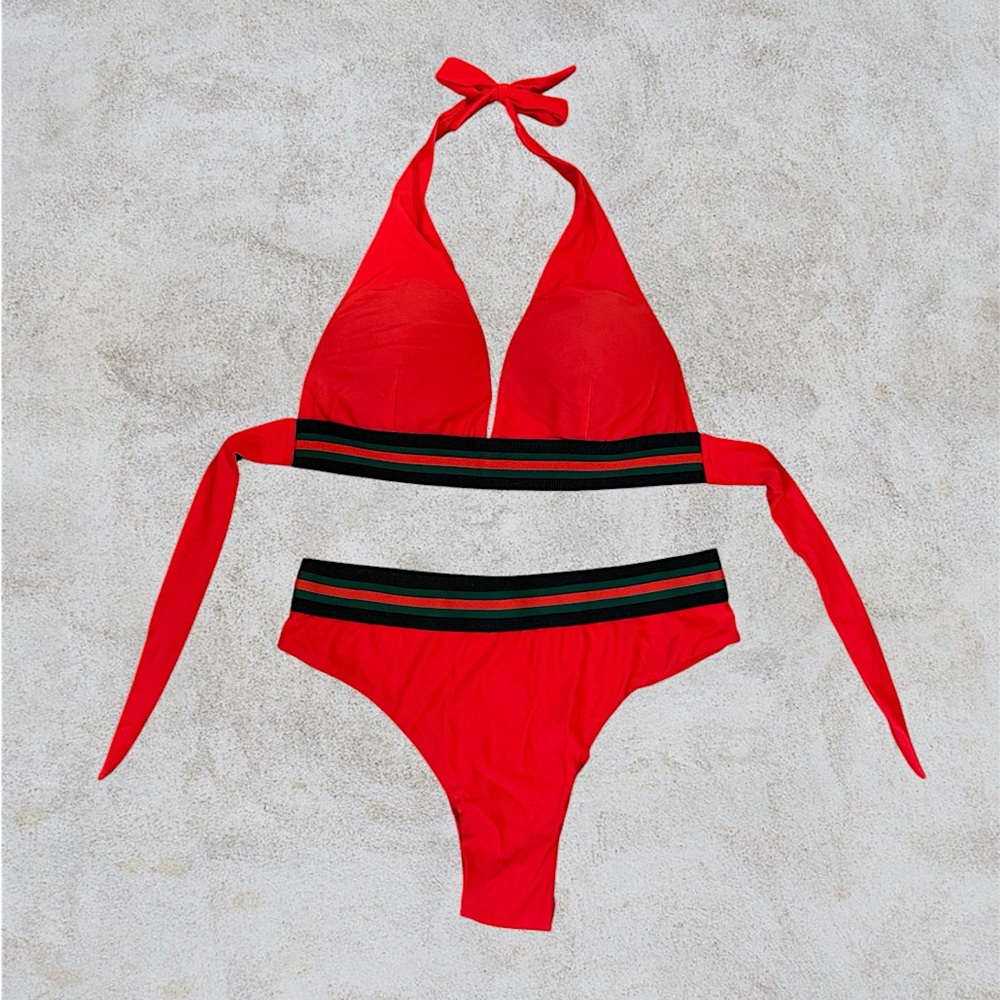 Bikini Red & Green Stripes